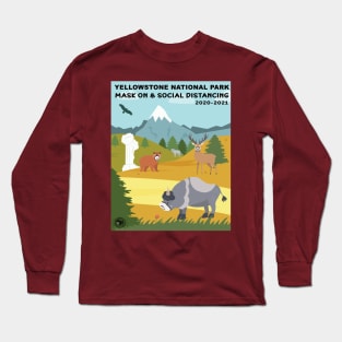 Mak On and Social Distance at Yellowstone National Park - illustration - square Long Sleeve T-Shirt